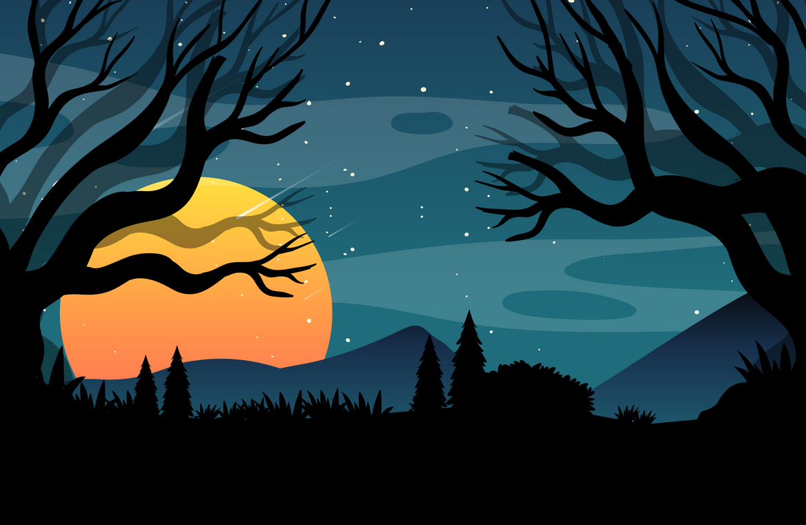 Spooky Forest Background with Full Moon